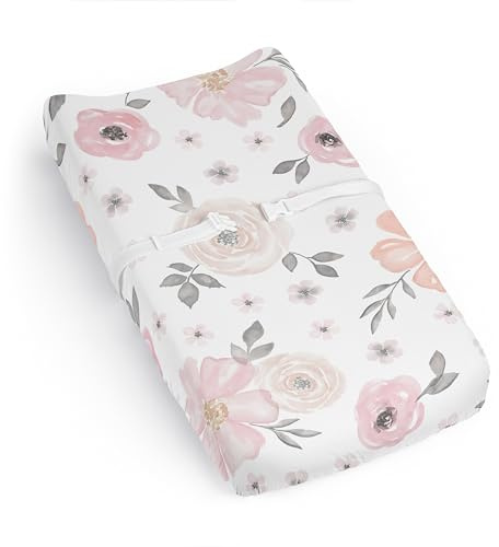 Sweet Jojo Designs Baby Changing Pad Cover Sheet (Pink/Grey Boho Floral) for Girls, Infant/Newborn Diaper Table Change Mat Covers (Blush, Rose, Gray, Flower, Bohemian, Farmhouse, Wildflower, Elegant)