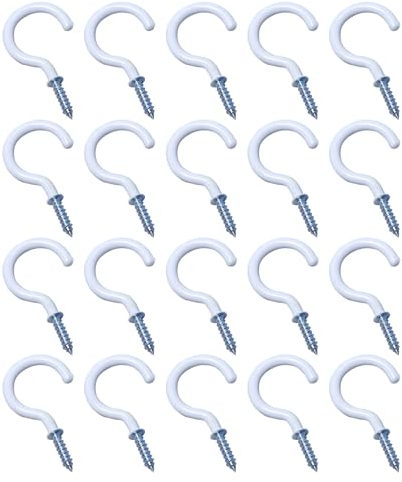 Leliafleury 20Pcs Screw in Hooks Plastic Coated White Cup Hooks for Hanging Plants Cups Kitchen Utensils, 1-1/4 Inch