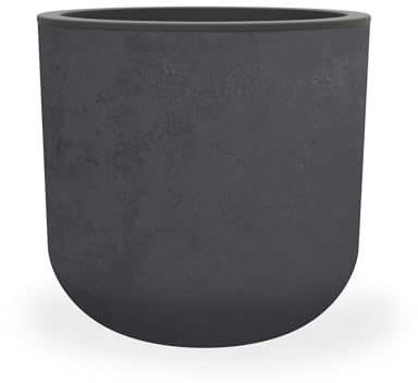 EDA - Runder Topf 40 cm Basalt'Up 32,5 l – Dekor Beton-Imitat – einwandig – Wasserspeicherbereich – Ø 38,5 x H.36,8 cm – Anthrazitgrau