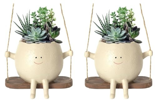 Whrcy Vaso Da Fiori Sospeso Con Altalena,vaso Per Fioriera Swing Face, Vaso Con Faccia In Resina Per Piante Da Interno Ed Esterno, Vaso Da Fiori Da Appendere Con Design Unico Del Volto (A*2)