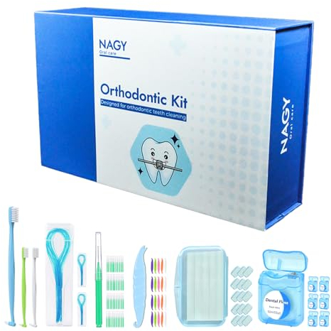 NAGY Zahnspangen Reinigungsset mit kieferorthopädischer Zahnbürste, Interdentalbürsten zwischen den Zähnen, Zahnseide, Zahnseide Einfädler, Ortho Wachs, Zahnspangen Zubehör für Zähne