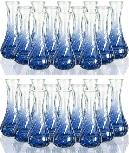 Small Glass Blue Vase for Flowers set of 24 Wedding Centrepiece Table Decorations, Bud Vintage Mini Flower Vases in for Engagement or Party Decoration, Home Decor Personalised Birthday Gifts for Women