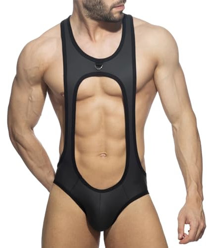 Herren Jockstrap Straps Bodysuit Sexy Body Stringbody Ärmellos Männerbody Unterhemd Unterwäsche Männer String Straps Slips Jumpsuit Stretchy Einteilige Shirt Tank Top Dessous (Polyester, Scwarz-L)