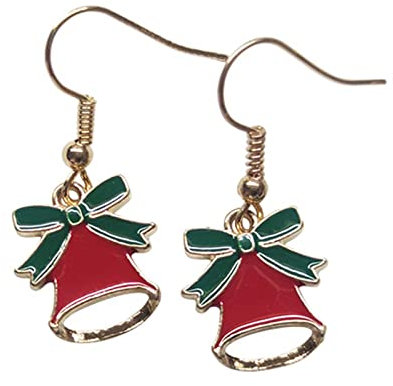 Kleine Creolen Für Damen Weihnachtsohrringe Frauen kreative Cartoon-Legierung tropfendes Öl Weihnachtsglockenohrringe (Red, onesize)
