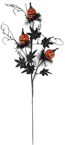 Mrinb Künstlicher Blumenstrauss für Halloween Deko, Mini Kürbis mit Schwarzen Blumen Halloween Party Deko, Plastik Kunstpflanze Deko für Heimdekoration Tischanordnung (A)