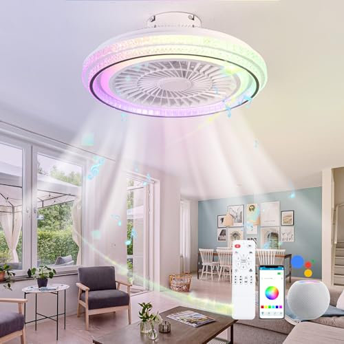 Luyaim Alexa RGB Lampadario Con Pale Ventilatore E Altoparlante Musicale Bluetooth Bambini Lampada A Led Con Ventilatore Da Soffitto Con Luce E Telecomando 6 Velocità Per Cameretta Soggiorno Festa