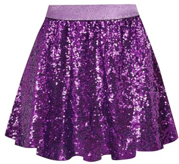 BALAYSIER Glitzer Rock Mädchen Pailletten Rock mit Auskleidung Kinder Fransen Rock Geeignet für 6-12 Jahre(Lila, 9-10 Jahre)