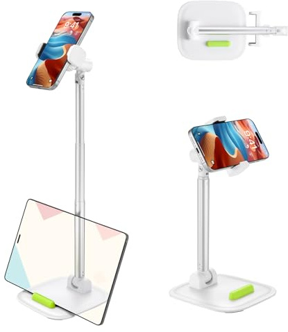 Wuhonghao Handyhalterung Tisch,Handy Halterung Schreibtisch Höhenverstellbar,Handyhalter Desk zum Küche,Handyständer Table Verstellbare,Smartphone Ständer Faltbar, (weiß)