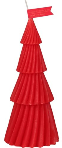 Carousel Home Red Christmas Tree Shaped Candle | Unscented Novelty Tree Christmas Candle | Decorative Twist Christmas Tree Candle - 17cm