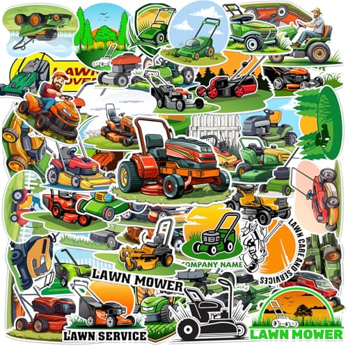 50PCS Lawn Mower Stickers Green Tractor Lawnmower Farm Party Favors Birthday Party Decorations Vinyl Waterproof Stickers for Water Bottle Laptop Luggage Helmet