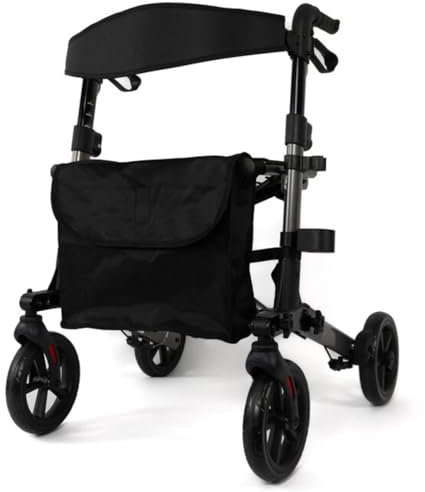 Parvum Brava Rollator – Leicht, stabil & 3-fach faltbar – Mit integriertem Bremssystem, Sitz, Rückenlehne, Tasche, Stockhalter & semi-soft Rädern – nur 6,8 kg – Gehhilfe für Senioren - Grau