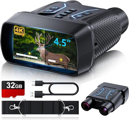 Occhiali per visione notturna, video 4K UHD e binocolo per visione notturna a infrarossi da 36 MP con schermo da 4,5 , batteria ricaricabile da 4500 mAh, scheda TF da 32 GB, zoom digitale 8X,
