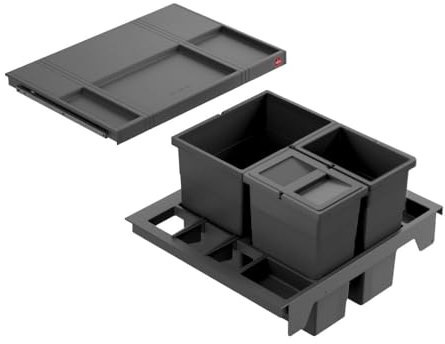 Hailo Separato K Küchen-Abfalleimer | 3-fach Mülltrennungssystem für Einbauküchen | 34 Ltr Gesamtvolumen | Robuster dunkelgrauer Kunststoff | Für Schränke ab 60 cm Breite | Integrierter Deckel