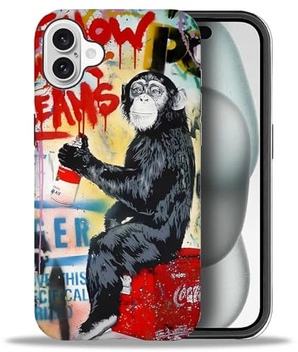 artslion Cute Handyhülle für iPhone 16 hülle 6,1 Zoll, Graffiti-Kunstaffe Muster Stoßfest Kratzfest Schutzhülle für iPhone 16