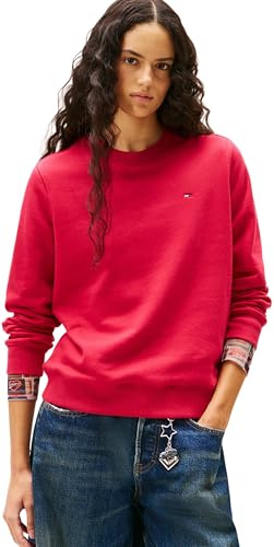 Tommy Jeans Damen Pullover Crew Neck Rundhalsausschnitt, Rot (Ruby Rhubarb), XS