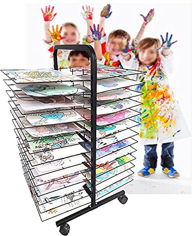 HRYKCBNJ 26 Etagen Mobiler Kunst-Trockenständer, Kinder-Trockenständer zum Malen, sehr gut geeignet für Künstler-Leinwandtafeln, Papier, Drucke, platzsparend