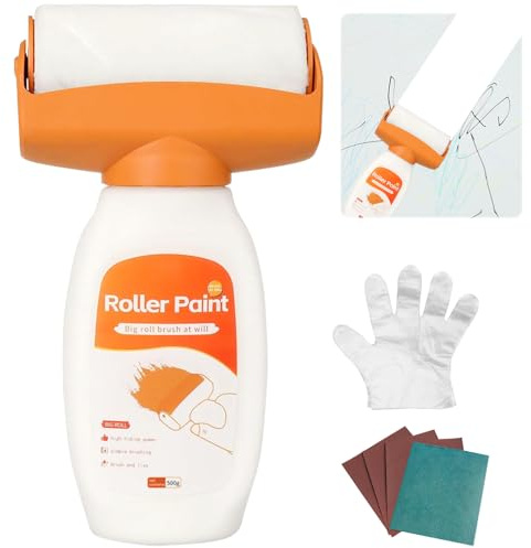 HIULLEN Wandfarbe Ausbessern Weiß,500g Wand Reparatur Rollbürste mit Wandreparaturpaste, 2 in 1 Wandreparatur Rollbürste, Ausbesserungsfarbe Weiss Für Graffiti Kratzer Flecken Risse Beschädigte Wände