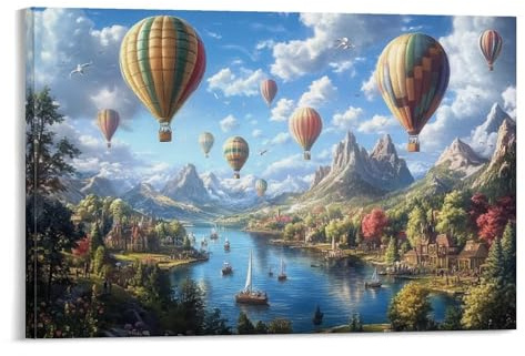HLXZMCVBT Heißluftballon Leinwandbilder Bilder ，blauer Himmel Wandkunst Modern ， Kunstdruck Deko ，Bar Kaffeehaus Galerie Korridor Schlafzimmer Badezimmer Wanddekoration 08x12inch(20x30cm)