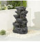 Warmiehomy Solar Water Fountain, 5 Tier Cascading Solar Water Feature Rockery Waterfall with Solar Powered Pump & Warm Lights for Outdoor, Garden fountains and Water Features, Height 48CM, Grey