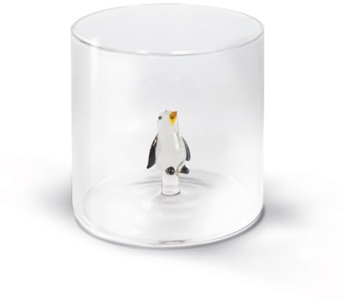 WD Lifestyle - Bicchiere in Vetro Borosilicato 250ml con Soggetto in Vetro Colorato Interno (Pinguino)