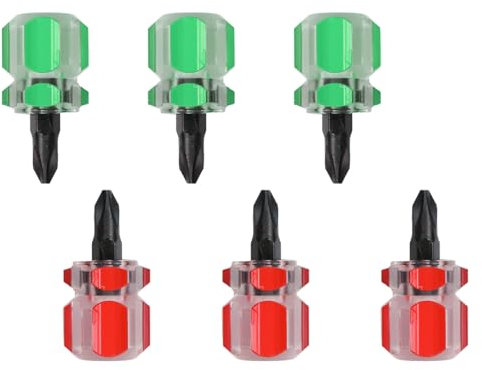 6 Pcs Flat Head Screwdrivers, Stubby Screwdrivers, WERA Stubby, Compact Dumpy Screwdriver for Tight Spaces, Mini Screwdriver Set for Electronics, Jewelry, Glasses (3 Green & 3 Red)