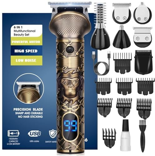 YIDON Haarschneidemaschine Profi, Barttrimmer Herren Set, Rasierer Herren Elektrisch USB Schnellladung, Nasenhaartrimmer Präzisionstrimmer T-Klingen Trimmer Bartschneide Körperhaartrimmer 6 in 1