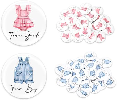 FYSUIMU 50Pcs Gender Reveal Button Pins Team Boy or Girl Buttons Blue Pink Baby Clothes Button Badges for Party Game Supplies
