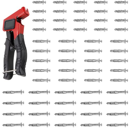 CHUIFAI 61 Stück Metall Hohlraumdübel Set mit Montagezange, Hohlraumdübel Metal in 3 Größen, M5 Hohlraumdübel Zange für Gipskarton Hohlwandbefestigung
