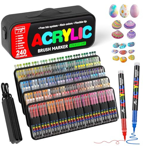 Sanyetral 240 Couleurs Feutre Acrylique, Marqueur Acryliques, Adulte Acrylique Convient pour Bois, Toile,Tissu, Verre, Métal, Papier, Céramique, œufs de Pâques, Décorations (240)