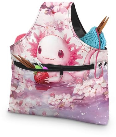 ASQVTIFE Niedliche Axolotl Garn-Aufbewahrungstaschen, Organizer, Stricken, Häkeln, Tragetasche, Erdbeere, Häkelnadel, Organizer, speichert viele Garnknäuel und Häkelbedarf/Zubehör, kleine