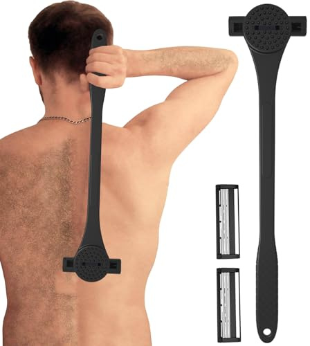 Huxibai Epilierer für Rücken, tägliche Körperanpassung – ergonomisches Design 2 in 1 Massage-Rasierer für Körperhaare für Herren