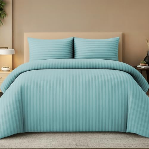 Pamposh Geprägte Satin-Streifen Bettwäsche 155x220 cm – 2-teiliges Mikrofaser Bettbezug Set mit Kissenbezug 80x80 cm, Weiche & Atmungsaktive Satin-Bettwäsche, Pflegeleicht & Elegant