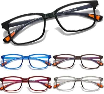 Viseng 5 Pack Reading Glasses Comfortable Sports Design Rectangular With Large Frame Sports Glasses Anti Blue Light For Women Men