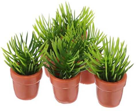 ZUNOXAZ 6pcs Miniature Simulation Potted Plants for Dollhouse Decoration Plastic Small Green Bonsai Figures Low Maintenance Fake Plant Pot Ornaments for Compact Spaces and Mini Garden