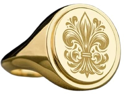Fleur de lys en argent sterling 925 | Bague plaquée or | Chevalière ovale 15 x 13 mm | Taille de l'anneau : 5-12,5 US | Avelaibal | LKDR_0644
