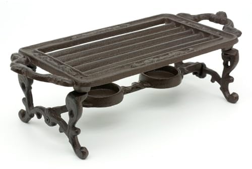 CKB LTD Cast Iron Plate Warmer with Two Tealight Holders - Rustic Metal Vintage Style Stove Traditional Heater Table Stand For Keeping Pots, Coffee Mugs, Food Plates Hot