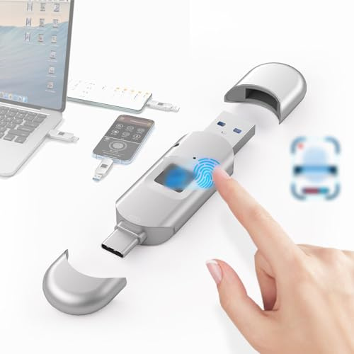 GCLCPAEN Unidad USB Encriptada,Encriptación por Huella Dactilar,Alta Compatibilidad,64Gb/128Gb/256Gb/512Gb,Lector De 64 Huellas Dactilares Integrado,Protección con Contraseña,USB 3.0/Tipo C 128GB