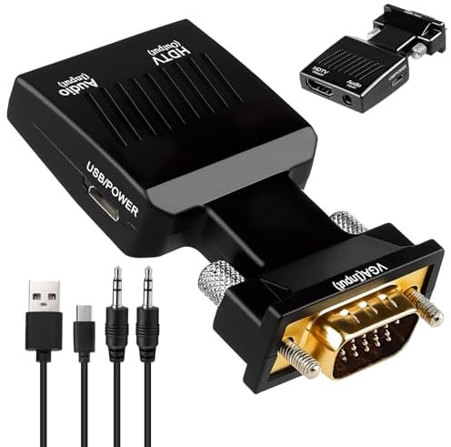 Pmqs VGA auf HDMI Adapter 1080P VGA Stecker zu HDMI Buchse Converter mit 3,5mm Audio Hdmi Konverter mit USB Kabel für PC Ältere Laptop Monitor Beamer UVM Projector