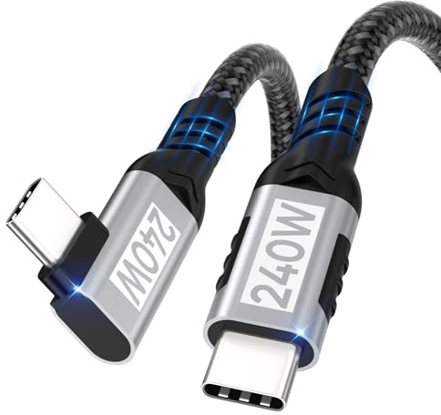 USB C auf USB C Kabel 2M,[240W 48V/5A] Rechter Winkel Nylon Geflochten PD3.1 90 Grad Schnellladekabel für iPhone16 15/Pro Max/Plus,Samsung S24 S23 S22 S21,MacBook Pro/Air,iPad Pro/Air/Mini/Switch