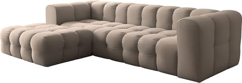 WFL GROUP Ecksofa Wohnlandschaft in L-Form Links – Groß XXL Loungesofa 290 × 193 × 75 cm für 5-6 Personen – Skandi-Design, Freistehend – Taupe, Beige-Grau Samt