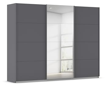 Rauch Möbel KULMBACH, Schwebetürenschrank, Grau metallic, Breite 271 cm | Kleiderschrank mit Schwebetüren, Schiebetüren, 3-türig, mit Spiegel, Zubehör Classic, Schlafzimmer, Jugendzimmer, Garderobe