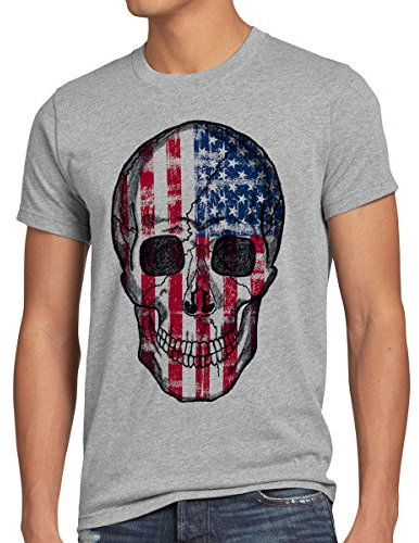 style3 USA Vintage Skull T-Shirt Herren US Flagge Totenkopf, Größe:XXXL;Farbe:Grau meliert