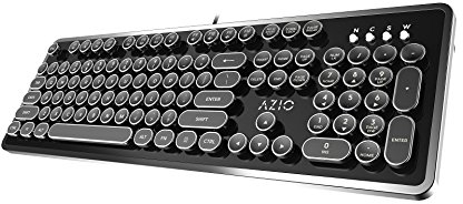 Azio Retro Typewriter-Inspired Mechanical Keyboard Vintage Design w/Modern Features, Tactile & Clicky Blue Switch, N-Key Rollover, USB, 6ft Braided Cable, US/QWERTY Layout-Windows 10 & Newer