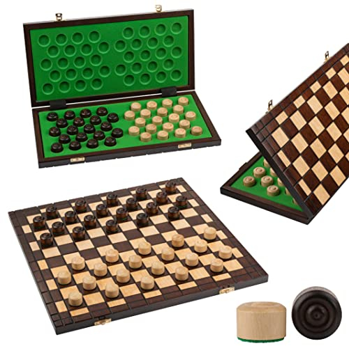 Dame Spiel Holz 100 Felder XXL Checkers | Master Of Chess | Chess Board 39 cm | Handgefertigte Edles Schachbrett Klappbar - Dame Brettspiel für Kinder und für Erwachsene