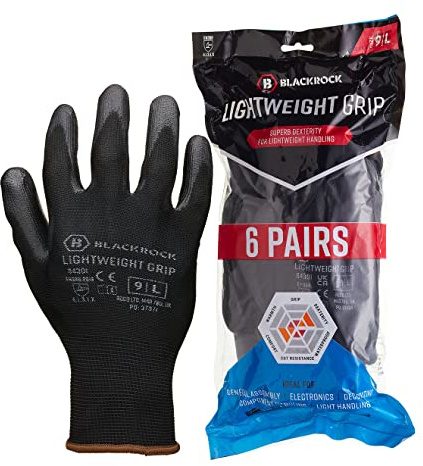 Blackrock PU Work Gloves, 6 Pairs, Size 10/XL | Mens and Womens, Gardening, Painters, PPE, Warehouse, for Work Grip, Yard Gloves, Litter Picking
