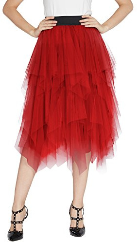 Urban GoCo Femme Vintage Jupon Mi-Longue Jupe en Tulle Taille Elastique Multi Couché Petticoat Tutu