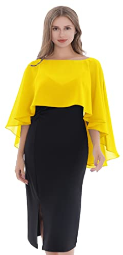 Baoqiya Zafala Hochzeit Stola Damen Achselzucken Chiffon Braut Stola and Schal Brautkleid Abendkleid für Hochzeit Abend Gala (gelb)
