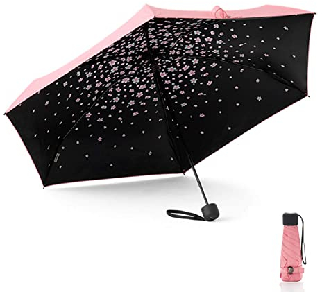 Meiyijia Kompakt und faltbar, UV-Schutz, tragbar von Voy, Mini Lady Regenschirm – manueller Schalter – Rosa – Kirschblütenmotiv – auseinandergeklappt 90 cm, 90 cm, Feminin