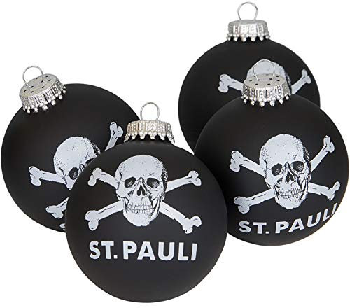 FC. St. Pauli Hängende Christbaumkugeln 4er Pack (One Size, schwarzer Totenkopf, Glas, Hängend, Gothic/Punk, 4 Stück, Schwarz, FC. St. Pauli Totenkopf, Weihnachten, Halloween)