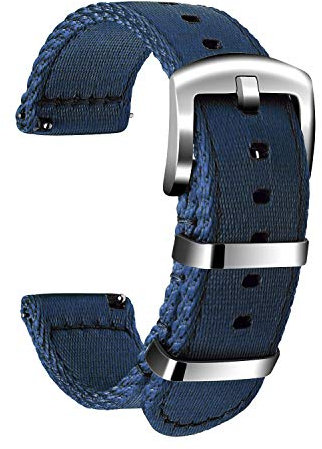 ULLCHRO Unisex Nylon Armband mit Edelstahl Silberne Schnalle (24mm, Navy Blau)